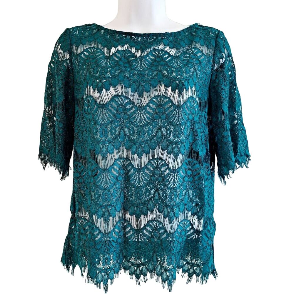 The Limited Short Sleeve Fringed Lace Top